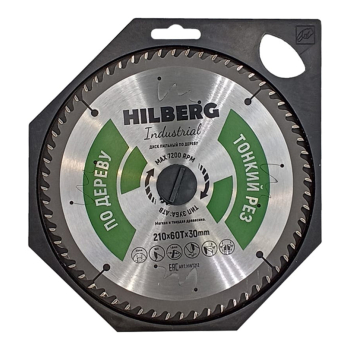 Диск пильный Hilberg Industrial Дерево тонкий рез 210*30*60Т HWT212