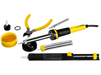 STAYER PROTerm, 60Вт, 2к рукоят, конус, подставка+припой+сменн жало+оловоотсос+сменн насадка+канифоль+кусачки, паял набор, Professional (55314-60-H8)
