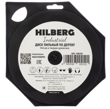 Диск пильный Hilberg Industrial Дерево 210*30*24Т HW210