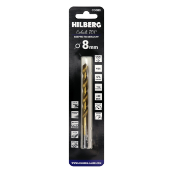 Сверло по металлу 8.0*117(75)мм Hilberg Cobalt 5% TOP, CO080