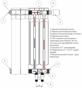 Радиатор биметаллический Rifar Base 200 Ventil 4 секции, нижнее подключение слева, белый