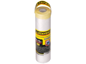 STAYER 1.4 х 15 м, 9 мкм ПВД, защитная пленка-маскер с клейкой лентой (12255-140-15) (Пленка полиэтиленовая)