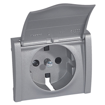 Накладка розетки с заземлением с крышкой Legrand Galea Life Aluminium