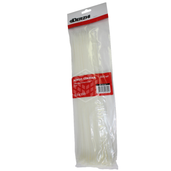 Хомут-стяжка Derzhi КСС, 5х350 мм, нейлоновые, белые, 100 шт