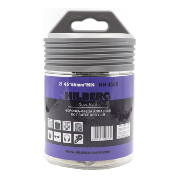 Коронка-фреза алмазная по плитке 45-65 мм Hilberg Super Hard М14 HH4565