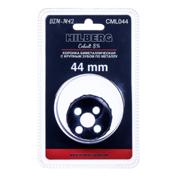 Коронка биметаллическая по металлу 44мм, крупный зуб, Hilberg Bi-Metal Cobalt 8% (М42), CML044