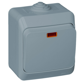 Выключатель одноклавишный с подсветкой Этюд IP44 Schneider Electric серый