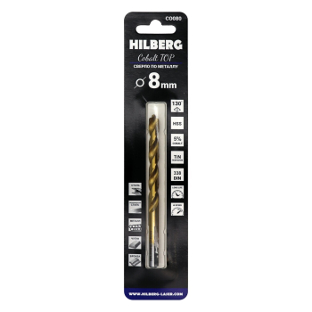 Сверло по металлу 8.0*117(75)мм Hilberg Cobalt 5% TOP, CO080