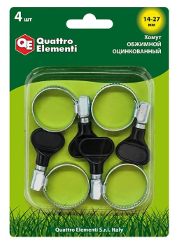 Хомут обжимной QUATTRO ELEMENTI 14-27 мм, оцинкованный, с ключом 4 шт в блистере (772-449) (Стальные)