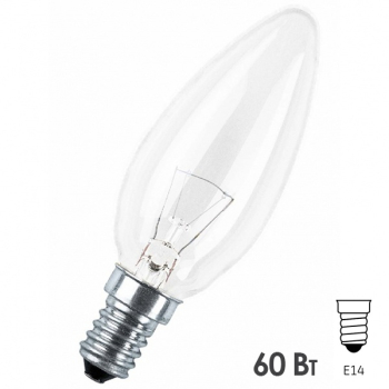 Лампа накаливания свеча Osram CLASSIC B CL 60W E14 прозрачная (ЛОН)