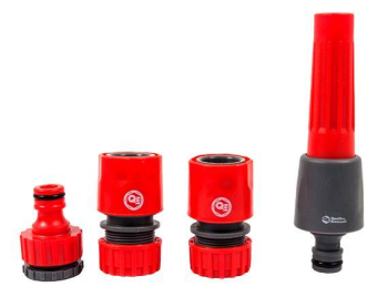 Набор поливочный QUATTRO ELEMENTI 4 предмета. Соединитель 1/2"-2шт, штуцер 1/2" и 3/4", насадка поливочная (Арт. 646-188) (Наборы поливочные)