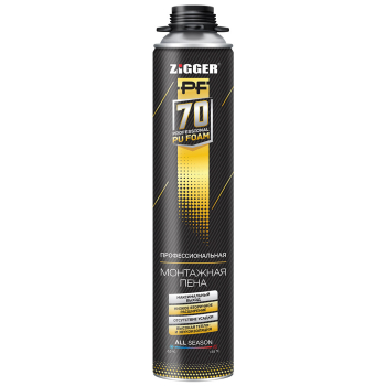 Пена монтажная ZIGGER PF, всесезонная, до 70 л, 890 мл