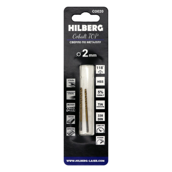 Сверло по металлу 2.0*49(24)мм (2шт) Hilberg Cobalt 5% TOP, CO020